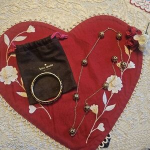 Rare Kate Spade "Keswick Canning" Gold/Black Bracelet AND Necklace Set With Dust